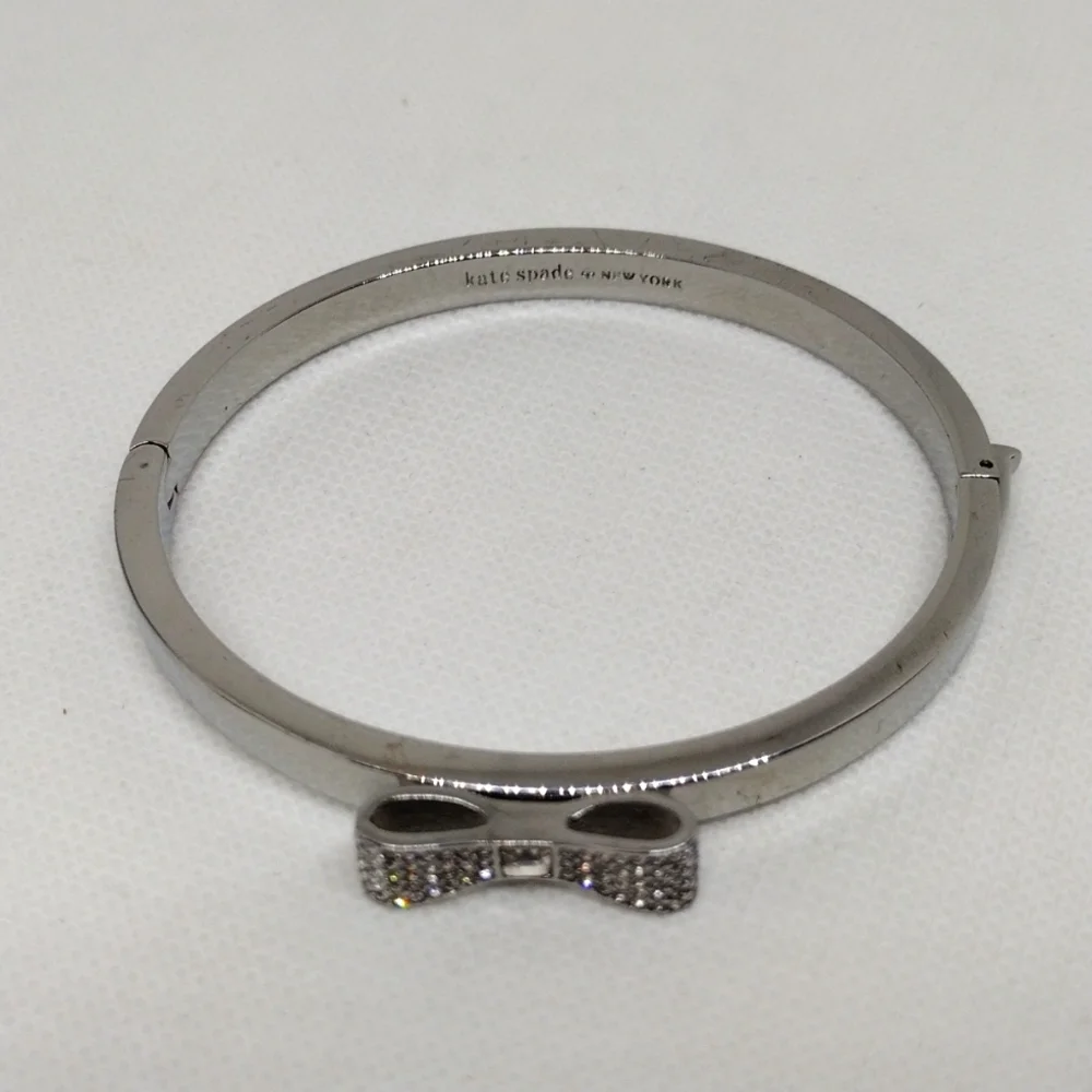 Kate Spade Ready Set Bow‎ Silvertone Crystal Bangle Bracelet